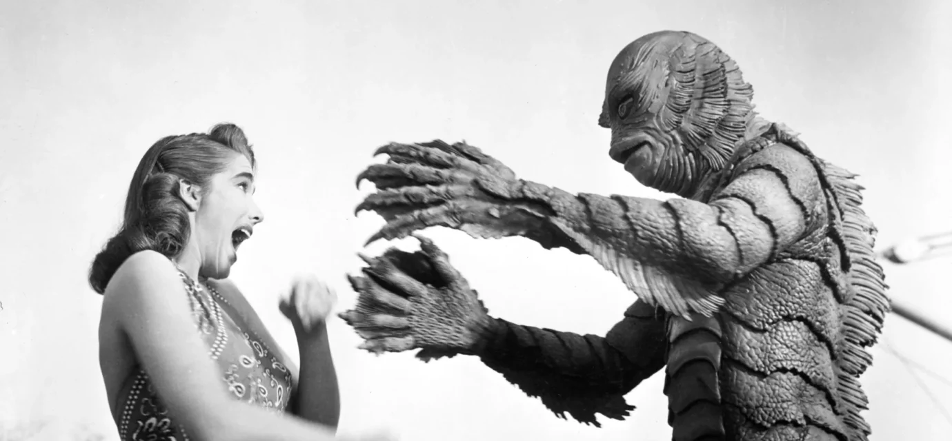 Julie Adams and the Gill Man in CREATURE FROM THE BLACK LAGOON, 1954.