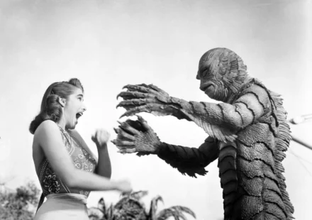 Julie Adams and the Gill Man in CREATURE FROM THE BLACK LAGOON, 1954.