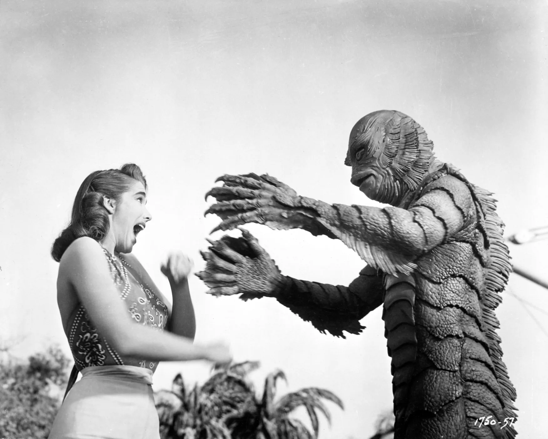 Julie Adams and the Gill Man in CREATURE FROM THE BLACK LAGOON, 1954.
